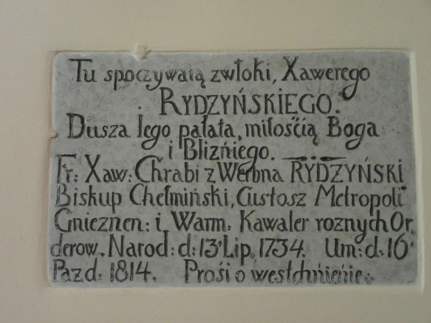 Tablica pamiatkowa poświęcona Xaweremu Rydzyńskiemu w kościele św. Floriana w Chodzieży.