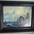sprzedam obraz holenderski kanał, malowany na płycie, w ładnej, czarnej, drewnianej ramie, 40 x 30, cena 70 zł